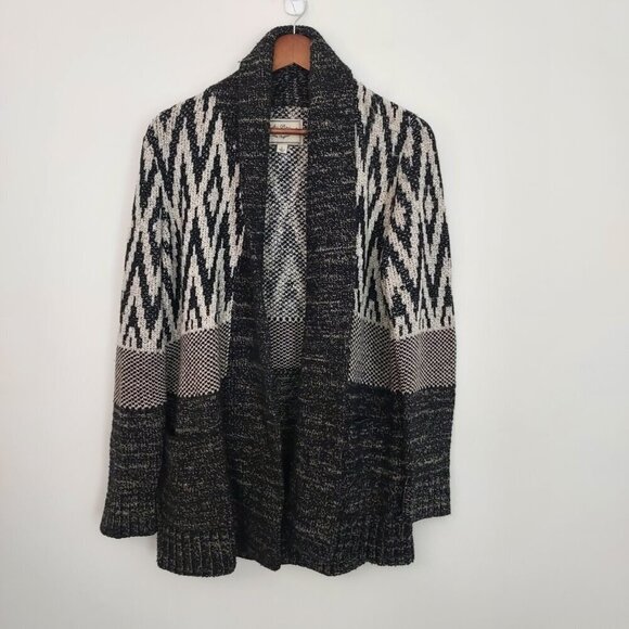 Lucky Brand Wool Blend Stargazer Tribal Aztec Open Knit Cardigan Sweater - Picture 4 of 11